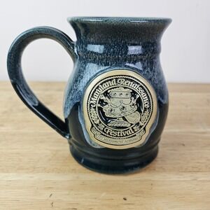 Pottery Maryland Renaissance Festival Mug Green Medieval Crown Beer Turkey Print
